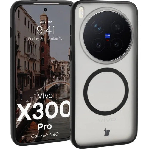 Etui z pierścieniem magnetycznym Bizon Case MatteO do Vivo X300 Pro przydymione-czarne