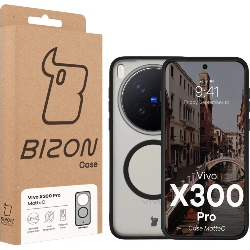 Etui z pierścieniem magnetycznym Bizon Case MatteO do Vivo X300 Pro przydymione-czarne