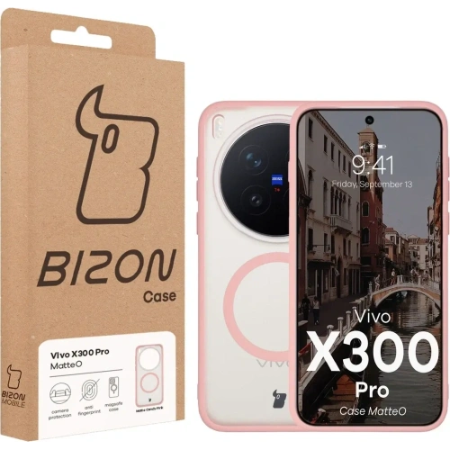 Etui z pierścieniem magnetycznym Bizon Case MatteO do Vivo X300 Pro przydymione-jasnoróżowe