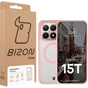 Etui z pierścieniem magnetycznym Bizon Case MatteO do Xiaomi 15T przydymione-jasnoróżowe