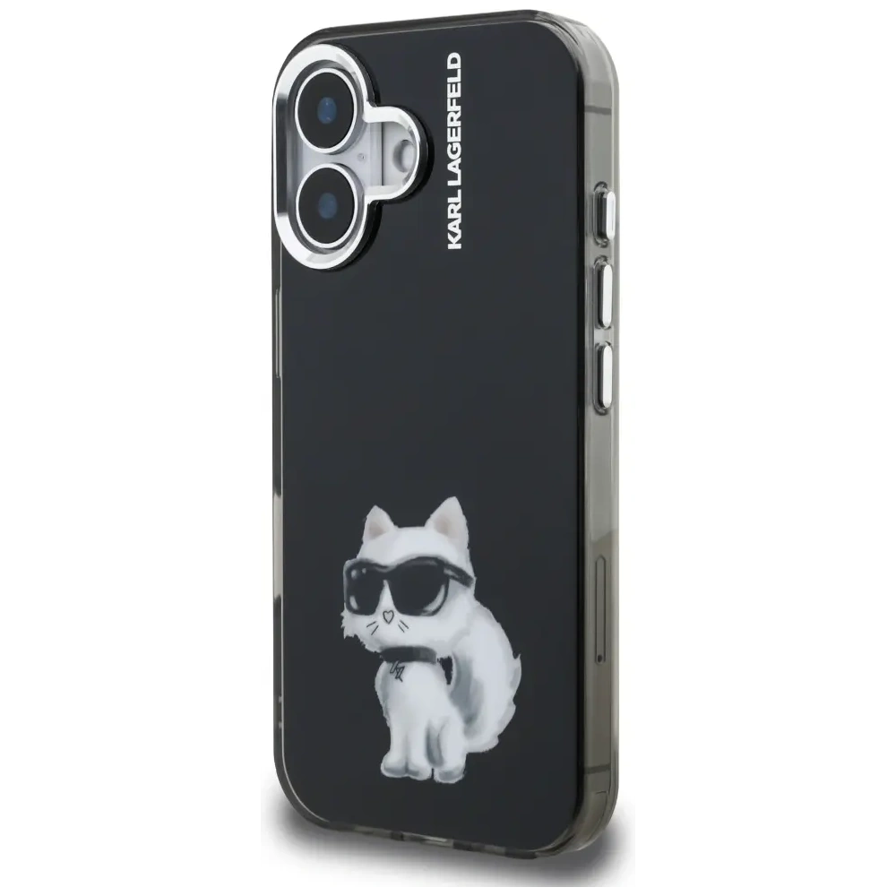 Etui Karl Lagerfeld IML Aquarelle Choupette & Logo do Apple iPhone 16 czarny