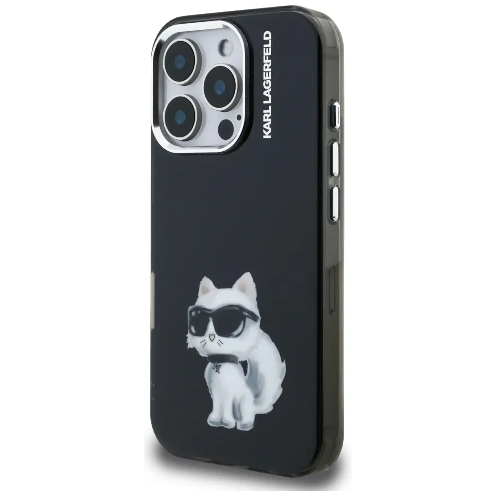 Etui Karl Lagerfeld IML Aquarelle Choupette & Logo do Apple iPhone 16 Pro Max czarny