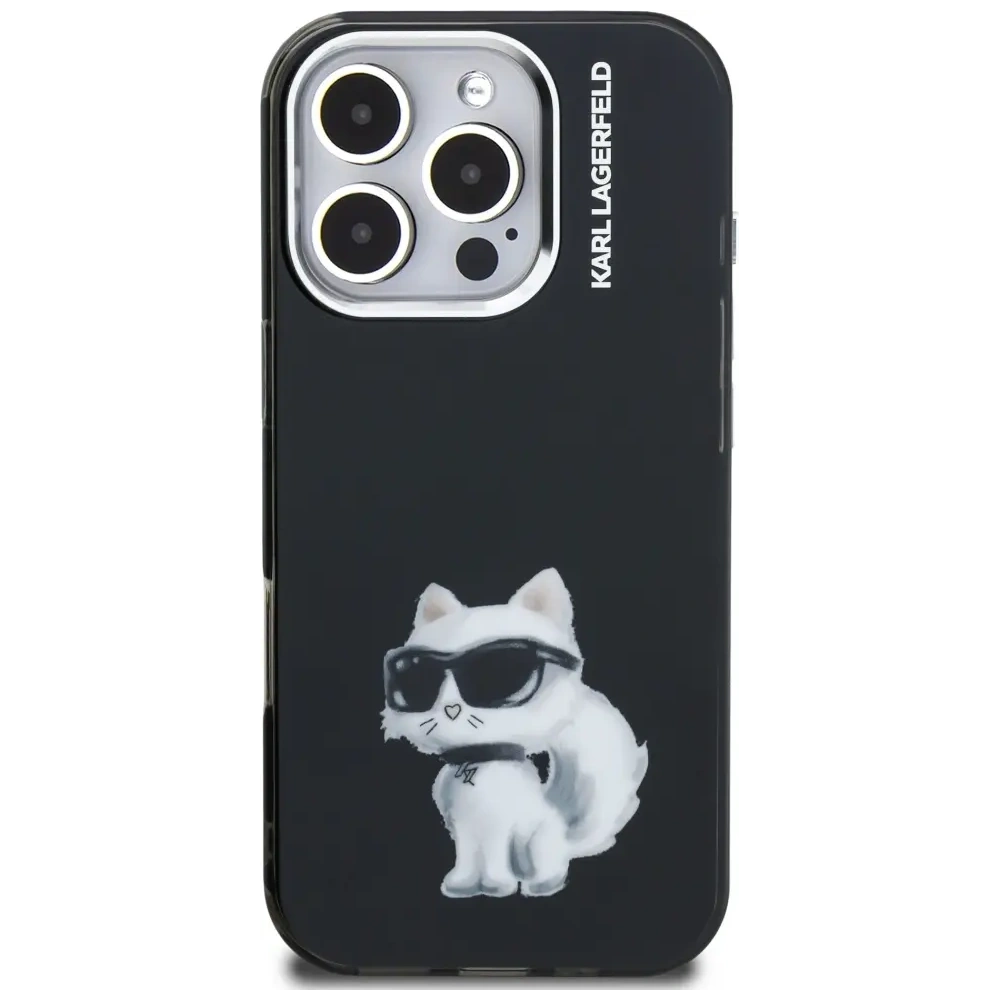 Etui Karl Lagerfeld IML Aquarelle Choupette & Logo do Apple iPhone 16 Pro Max czarny