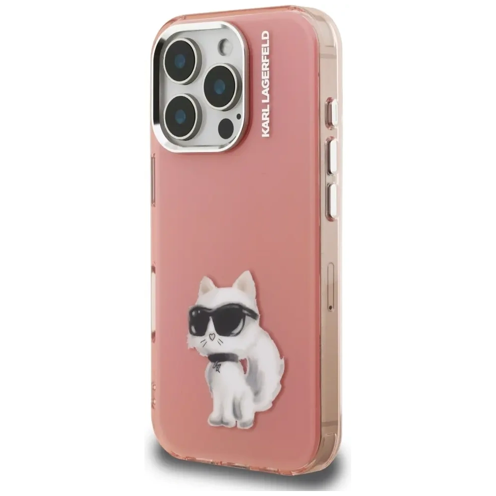 Etui Karl Lagerfeld IML Aquarelle Choupette & Logo do Apple iPhone 16 Pro różowy