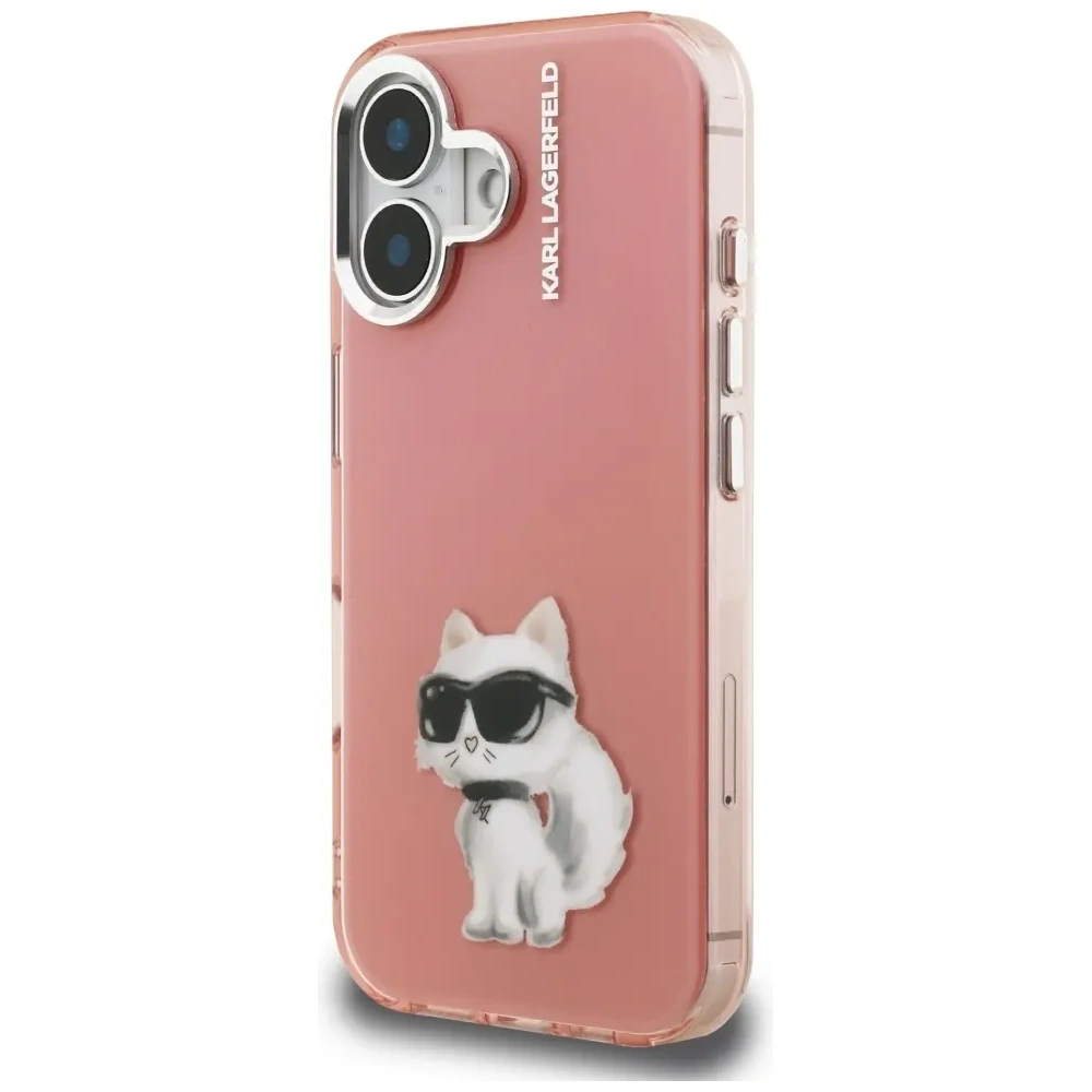 Etui Karl Lagerfeld IML Aquarelle Choupette & Logo do Apple iPhone 16 różowy
