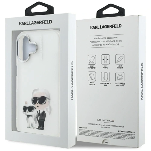 Etui Karl Lagerfeld IML Aquarelle Karl & Choupette & Logo do Apple iPhone 16 biały
