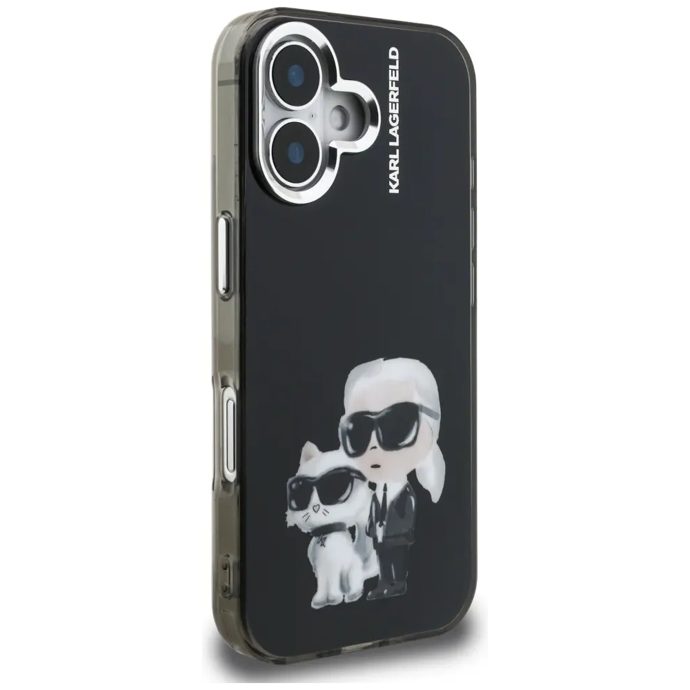Etui Karl Lagerfeld IML Aquarelle Karl & Choupette & Logo do Apple iPhone 16 czarny