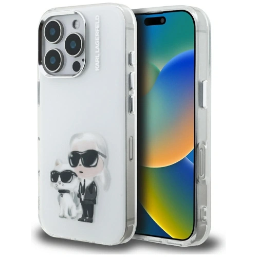 Etui Karl Lagerfeld IML Aquarelle Karl & Choupette & Logo do Apple iPhone 16 Pro biały