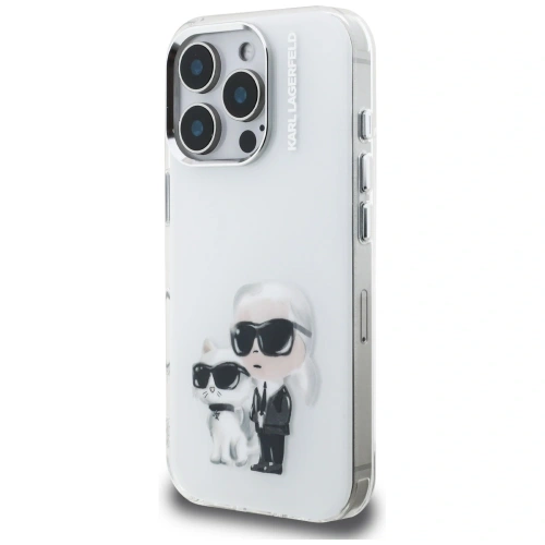 Etui Karl Lagerfeld IML Aquarelle Karl & Choupette & Logo do Apple iPhone 16 Pro biały
