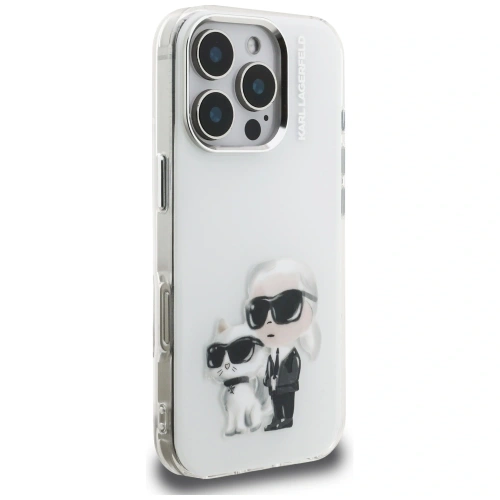 Etui Karl Lagerfeld IML Aquarelle Karl & Choupette & Logo do Apple iPhone 16 Pro biały
