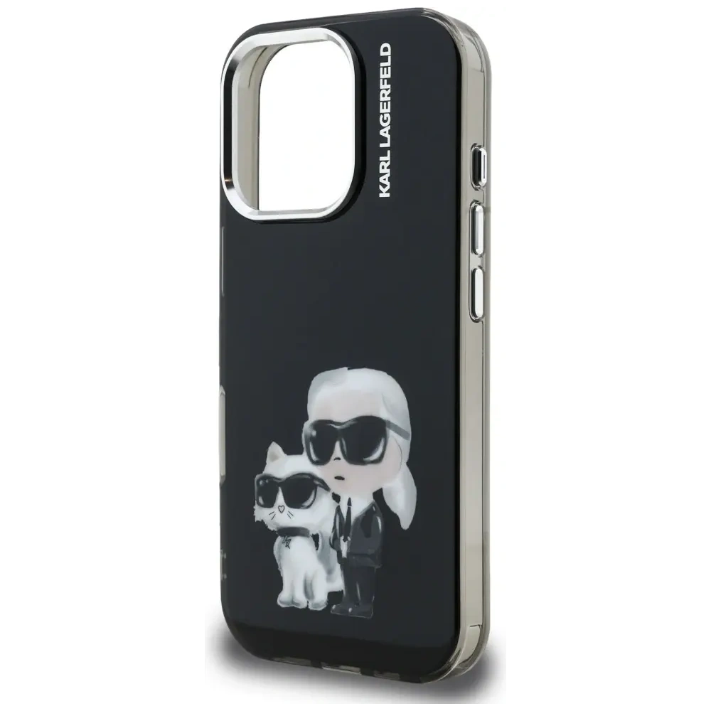 Etui Karl Lagerfeld IML Aquarelle Karl & Choupette & Logo do Apple iPhone 16 Pro czarny