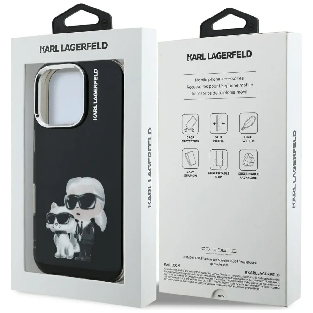 Etui Karl Lagerfeld IML Aquarelle Karl & Choupette & Logo do Apple iPhone 16 Pro Max czarny