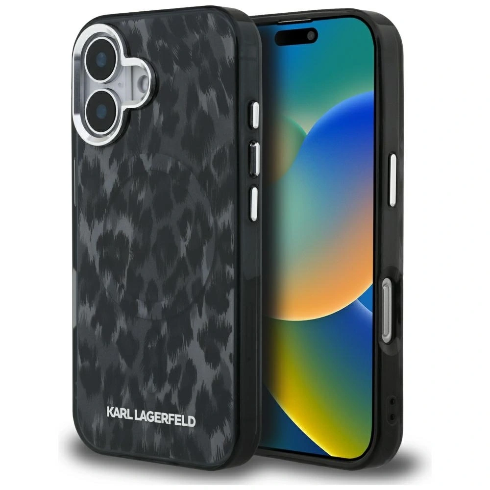 Etui Karl Lagerfeld IML Leopard Pattern MagSafe do Apple iPhone 16 czarny