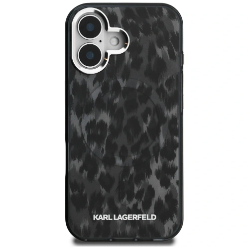 Etui Karl Lagerfeld IML Leopard Pattern MagSafe do Apple iPhone 16 czarny