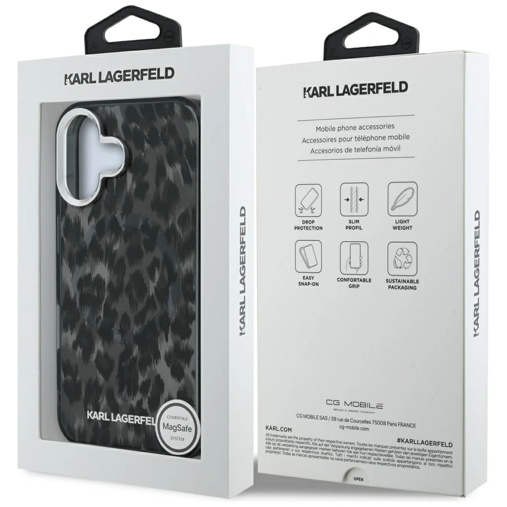 Etui Karl Lagerfeld IML Leopard Pattern MagSafe do Apple iPhone 16 czarny