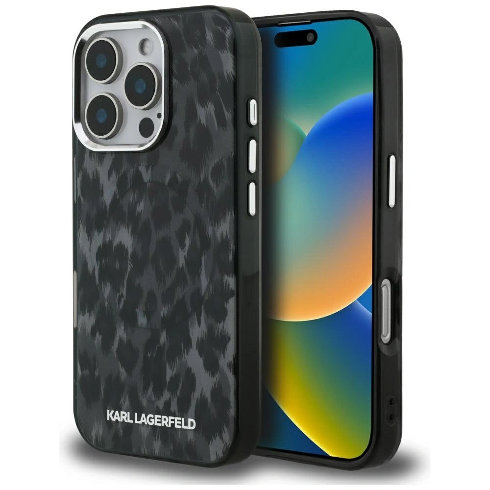 Etui Karl Lagerfeld IML Leopard Pattern MagSafe do Apple iPhone 16 Pro czarny