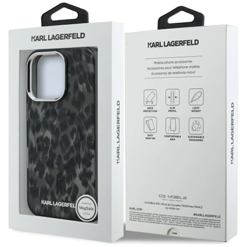 Etui Karl Lagerfeld IML Leopard Pattern MagSafe do Apple iPhone 16 Pro czarny