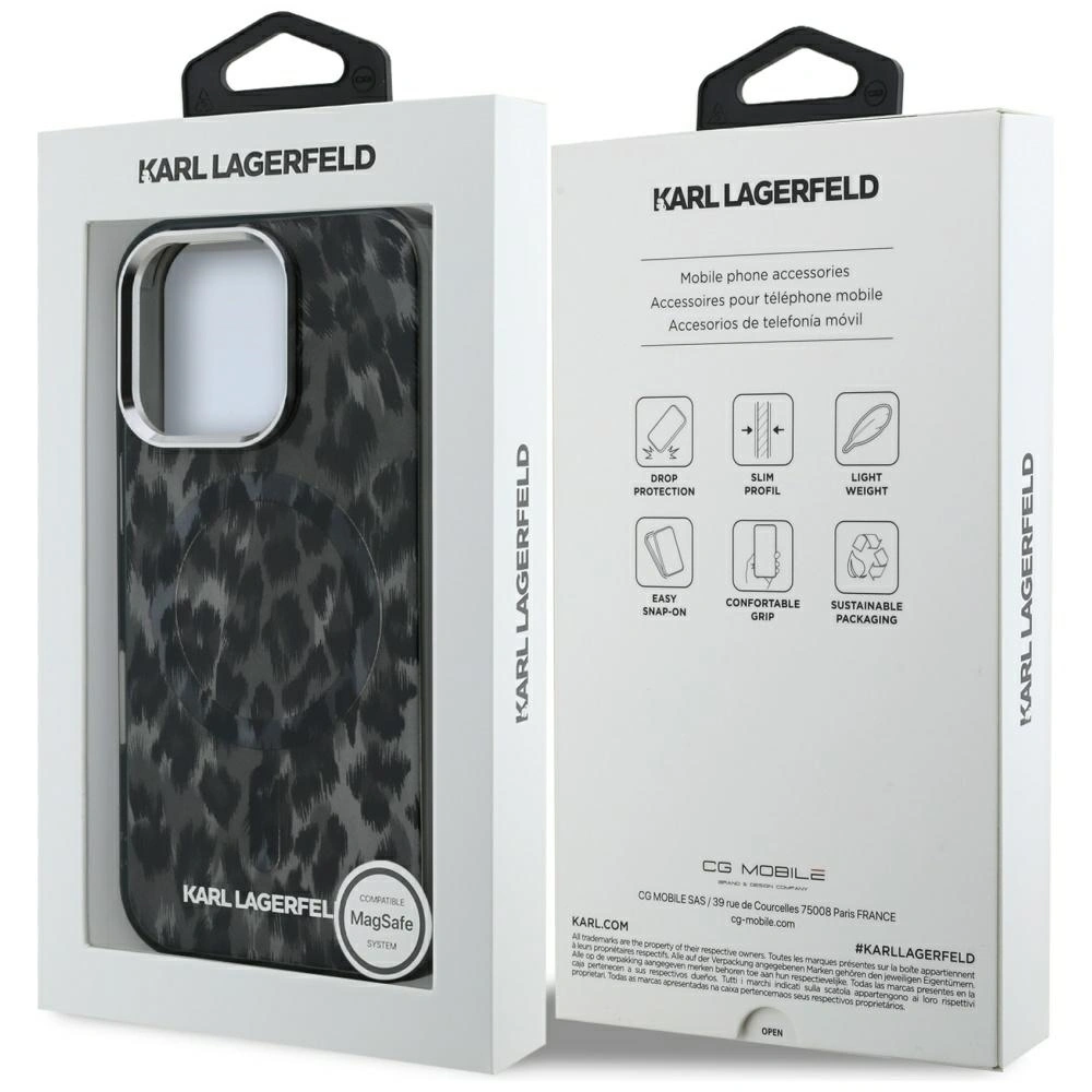 Etui Karl Lagerfeld IML Leopard Pattern MagSafe do Apple iPhone 16 Pro czarny