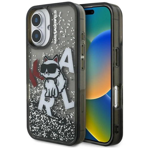 Etui Karl Lagerfeld Liquid Glitter Choupette Logo do Apple iPhone 16 czarny