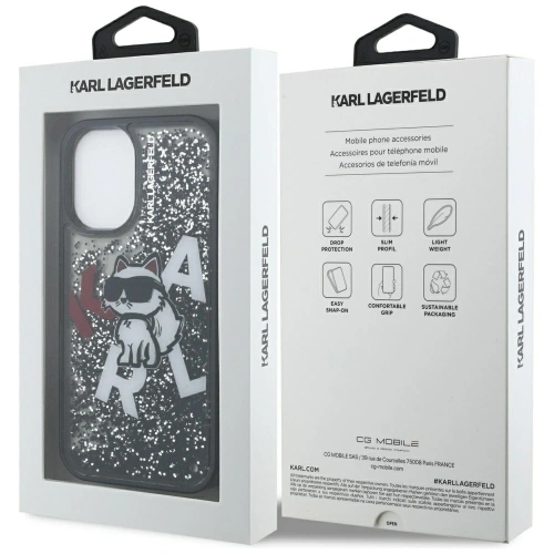 Etui Karl Lagerfeld Liquid Glitter Choupette Logo do Apple iPhone 16 czarny