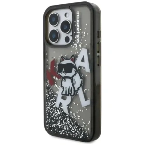 Etui Karl Lagerfeld Liquid Glitter Choupette Logo do Apple iPhone 16 Pro czarny