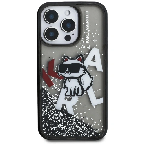 Etui Karl Lagerfeld Liquid Glitter Choupette Logo do Apple iPhone 16 Pro czarny