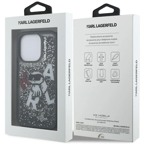 Etui Karl Lagerfeld Liquid Glitter Choupette Logo do Apple iPhone 16 Pro czarny