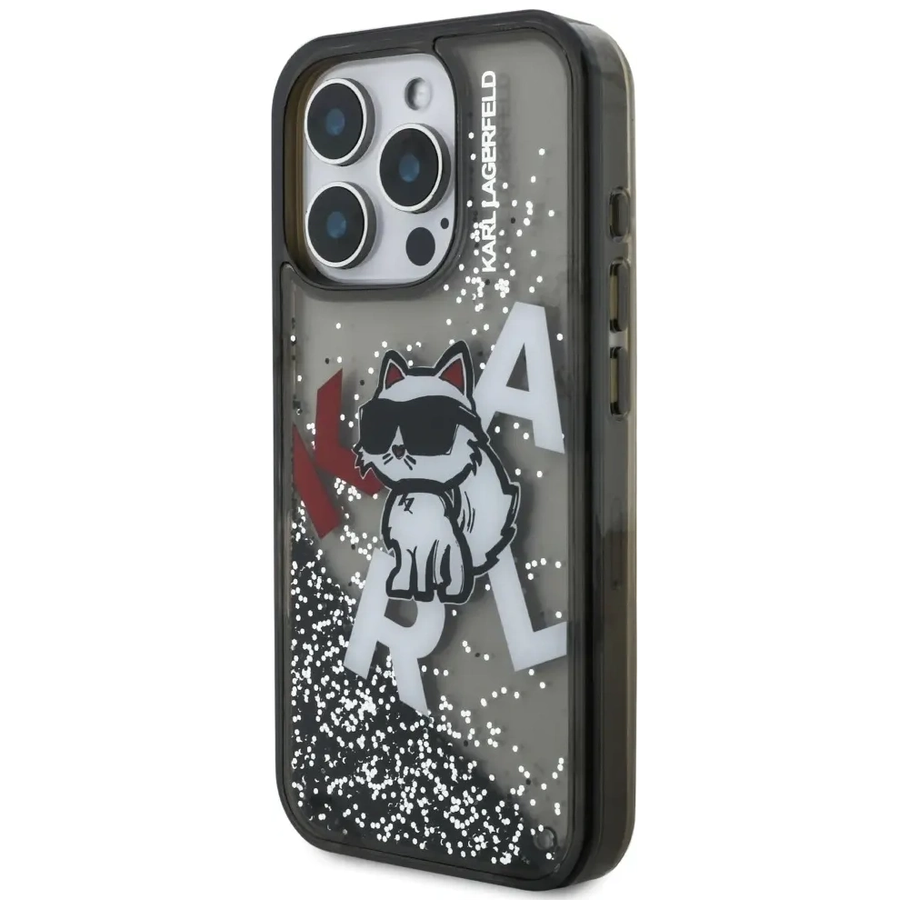 Etui Karl Lagerfeld Liquid Glitter Choupette Logo do Apple iPhone 16 Pro Max czarny