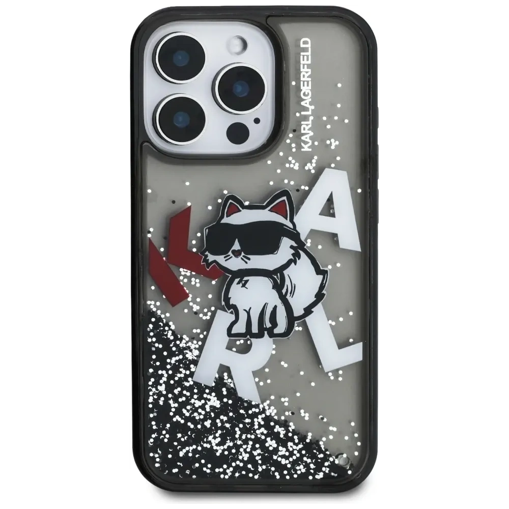 Etui Karl Lagerfeld Liquid Glitter Choupette Logo do Apple iPhone 16 Pro Max czarny
