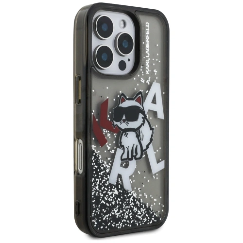 Etui Karl Lagerfeld Liquid Glitter Choupette Logo do Apple iPhone 16 Pro Max czarny