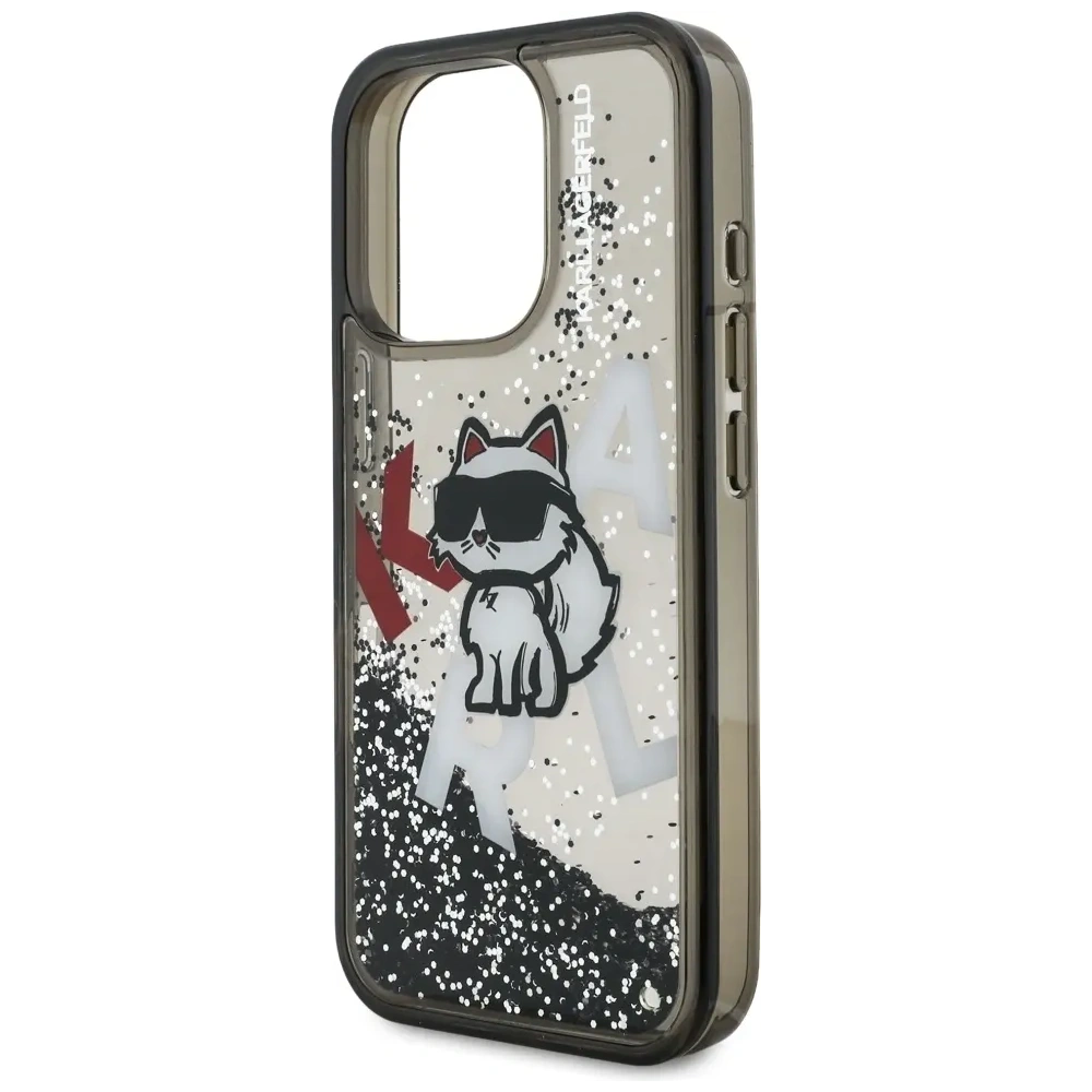 Etui Karl Lagerfeld Liquid Glitter Choupette Logo do Apple iPhone 16 Pro Max czarny