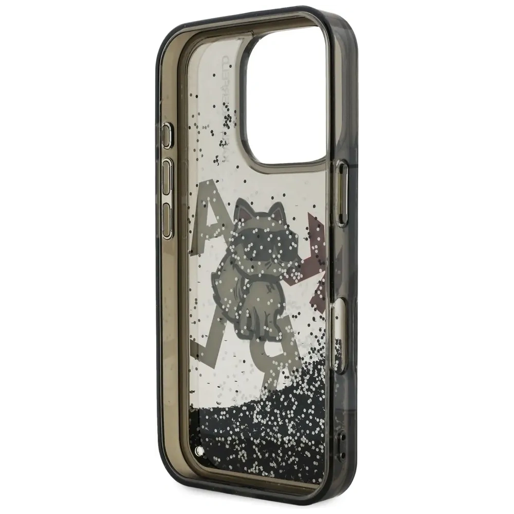 Etui Karl Lagerfeld Liquid Glitter Choupette Logo do Apple iPhone 16 Pro Max czarny