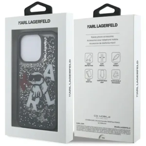 Etui Karl Lagerfeld Liquid Glitter Choupette Logo do Apple iPhone 16 Pro Max czarny