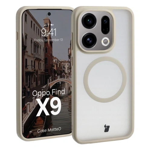 Etui z pierścieniem magnetycznym Bizon Case MatteO do Oppo Find X9 przydymione-beżowe