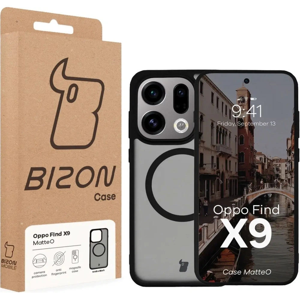 Etui z pierścieniem magnetycznym Bizon Case MatteO do Oppo Find X9 przydymione-czarne