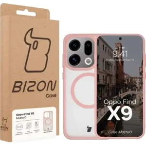 Etui z pierścieniem magnetycznym Bizon Case MatteO do Oppo Find X9 przydymione-jasnoróżowe