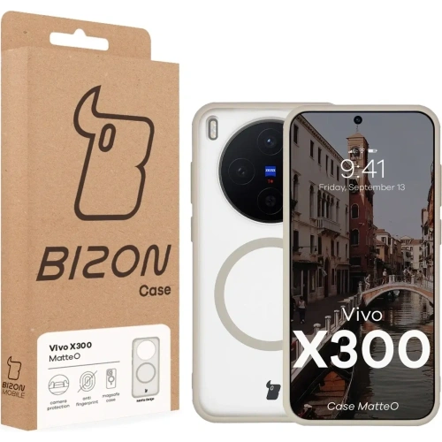 Etui z pierścieniem magnetycznym Bizon Case MatteO do Vivo X300 przydymione-beżowe