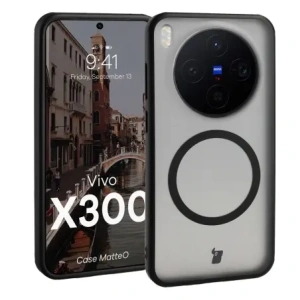 Etui z pierścieniem magnetycznym Bizon Case MatteO do Vivo X300 przydymione-czarne