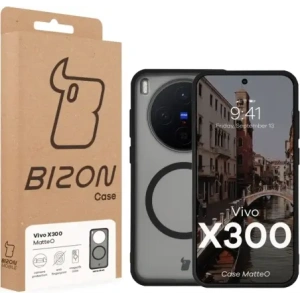 Etui z pierścieniem magnetycznym Bizon Case MatteO do Vivo X300 przydymione-czarne