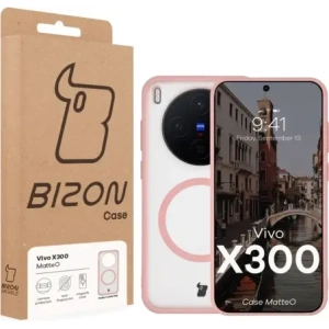 Etui z pierścieniem magnetycznym Bizon Case MatteO do Vivo X300 przydymione-jasnoróżowe