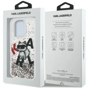 Etui Karl Lagerfeld Liquid Glitter Choupette Logo do Apple iPhone 16 Pro przezroczysty