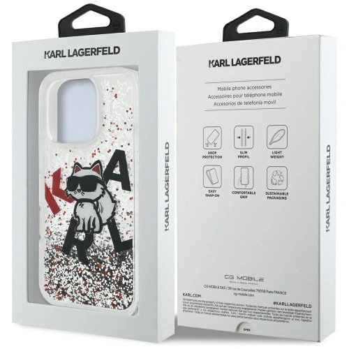 Etui Karl Lagerfeld Liquid Glitter Choupette Logo do Apple iPhone 16 Pro przezroczysty