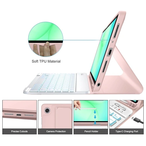 Etui Tech-Protect SmartCase Pen + Keyboard do Samsung Galaxy Tab A9+ / A11+ Plus 11.0 X210 / X215 / X216 / X230 / X235 / X236 Pink