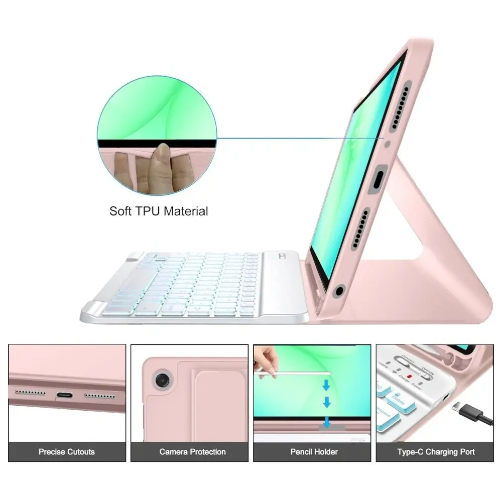 Etui Tech-Protect SmartCase Pen + Keyboard do Samsung Galaxy Tab A9+ / A11+ Plus 11.0 X210 / X215 / X216 / X230 / X235 / X236 Pink