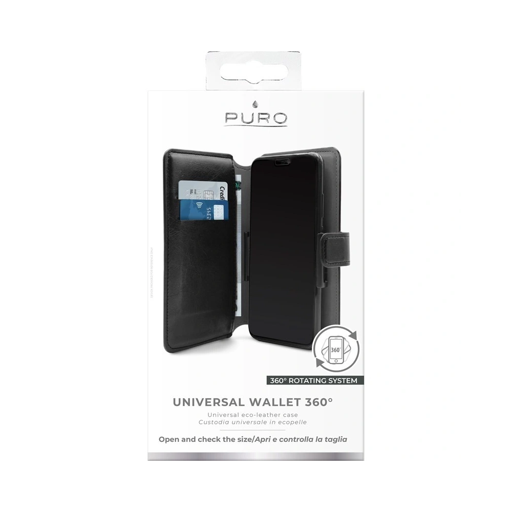 PURO Universal Wallet - Uniwersalne etui obrotowe 360° z kieszeniami na karty, rozmiar XL (czarny)