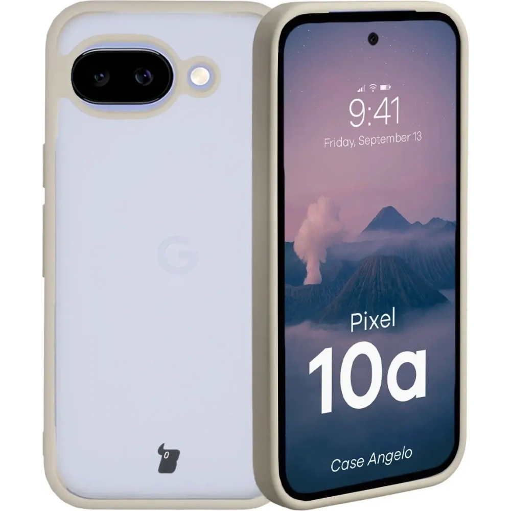 Etui Bizon Case Angelo do Google Pixel 10a półprzezroczyste z beżową ramką