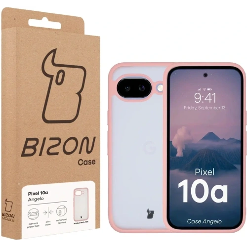 Etui Bizon Case Angelo do Google Pixel 10a półprzezroczyste z jasnoróżową ramką