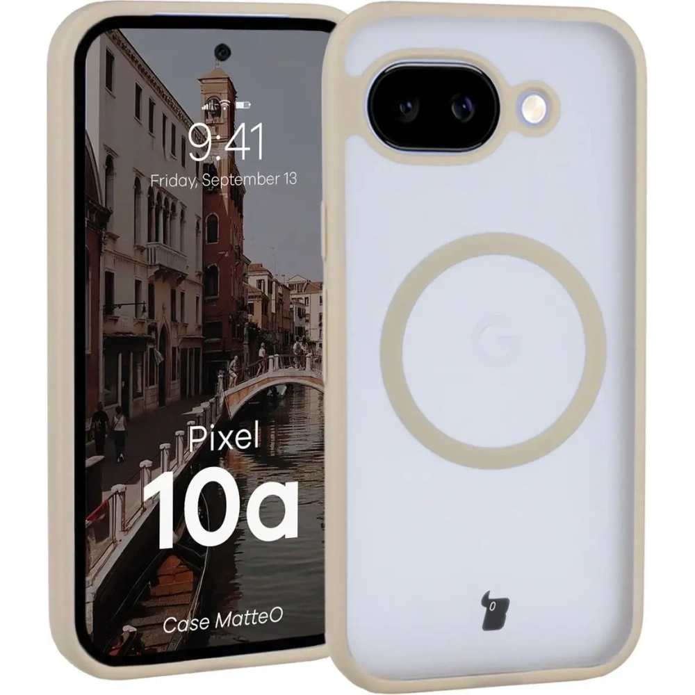 Etui z pierścieniem magnetycznym Bizon Case MatteO do Google Pixel 10a przydymione-beżowe