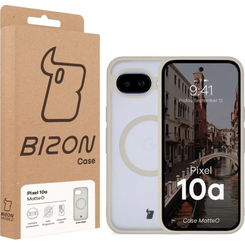Etui z pierścieniem magnetycznym Bizon Case MatteO do Google Pixel 10a przydymione-beżowe