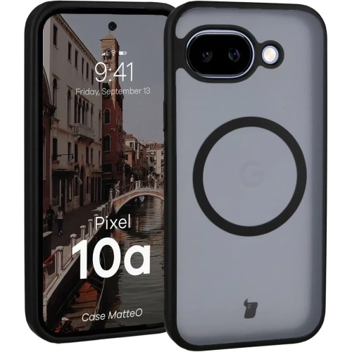 Etui z pierścieniem magnetycznym Bizon Case MatteO do Google Pixel 10a przydymione-czarne